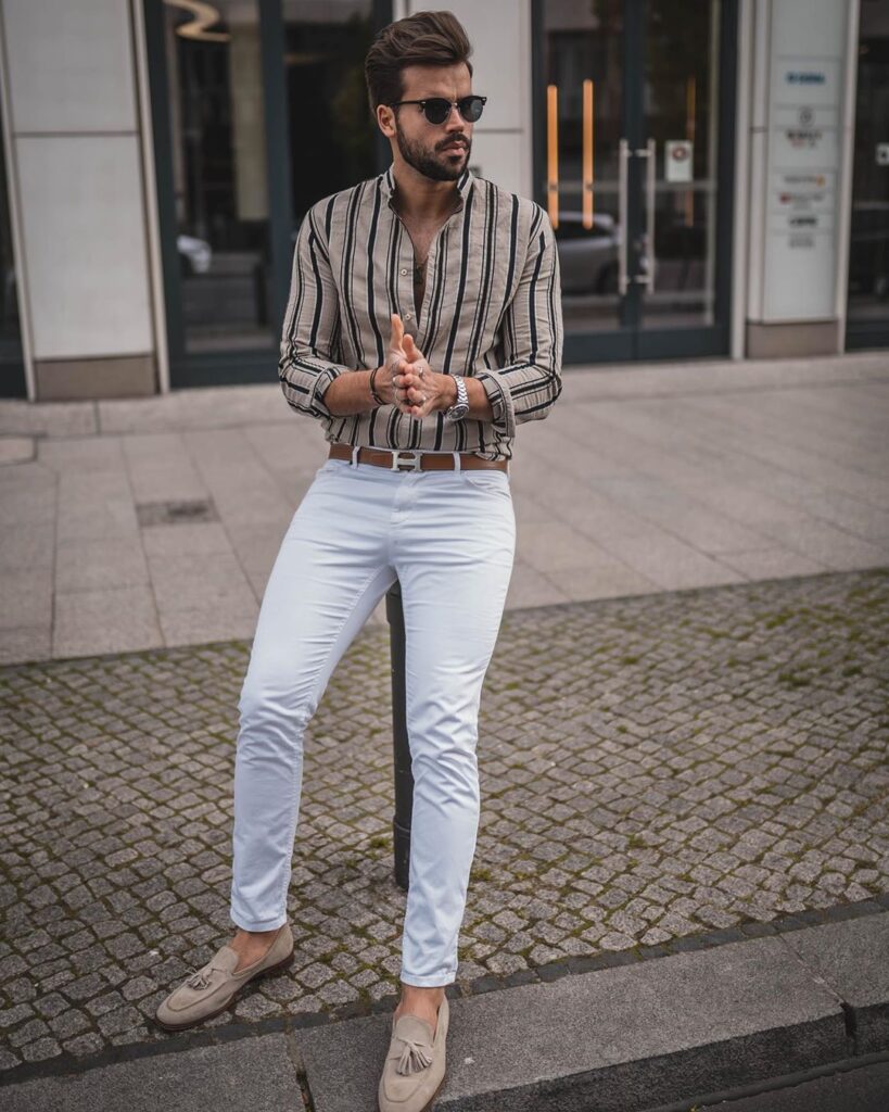 Bắt trend với quần jeans trắng giúp chàng xuống phố phong cách